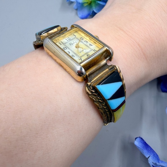 925 Southwestern Navajo Sterling Silver Vintage Nadia Signed Watch - Picture 2 of 6